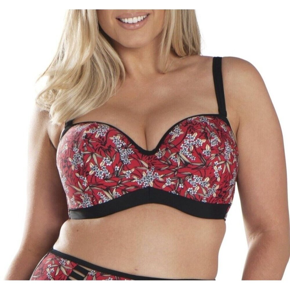 Curvy Kate Maya Bandeau Bikini Top - Red Print Size 36J- NEW WITH TAGS